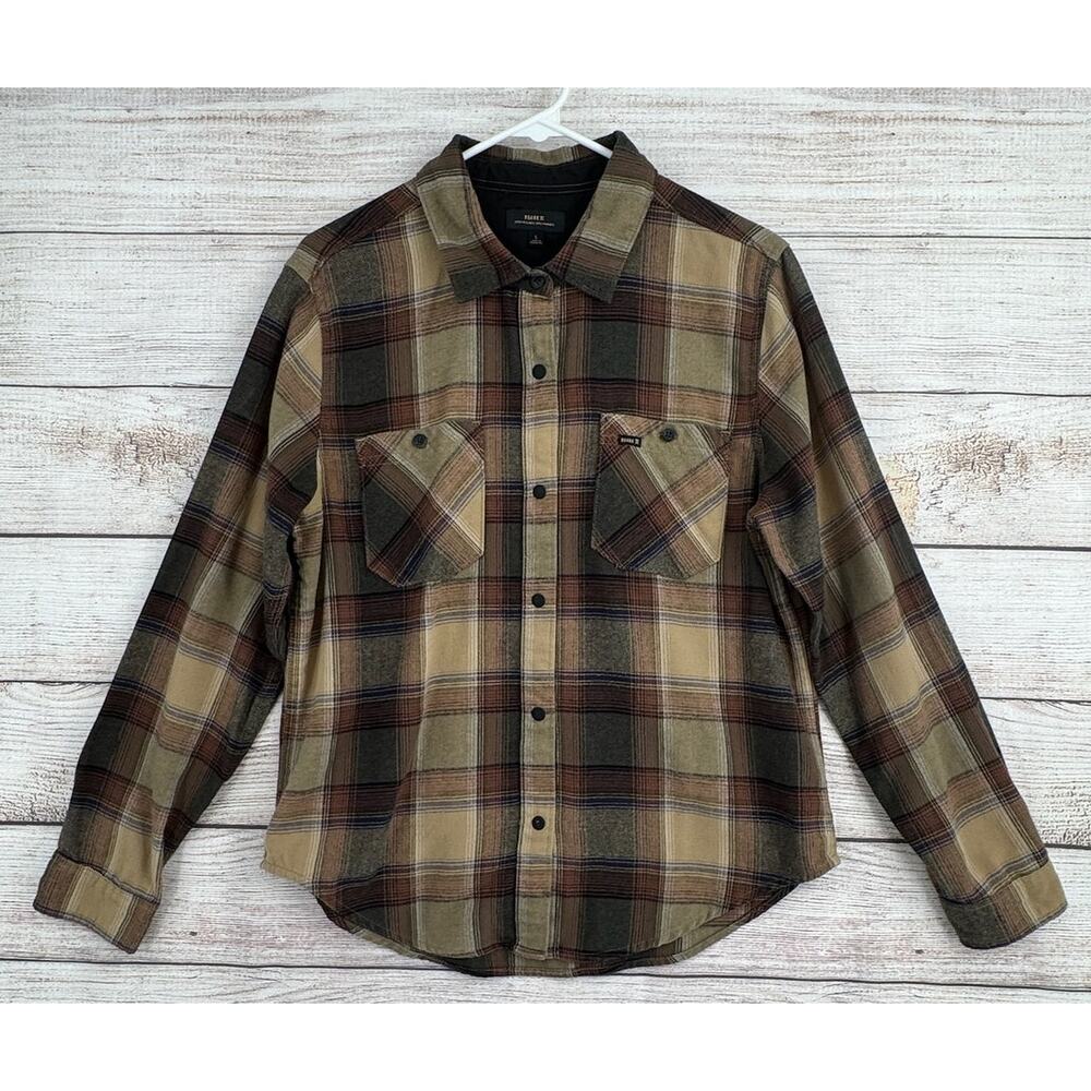 Roark Button Down Alpine Flannel Shirt Womens Large Green Brown‎ Plaid